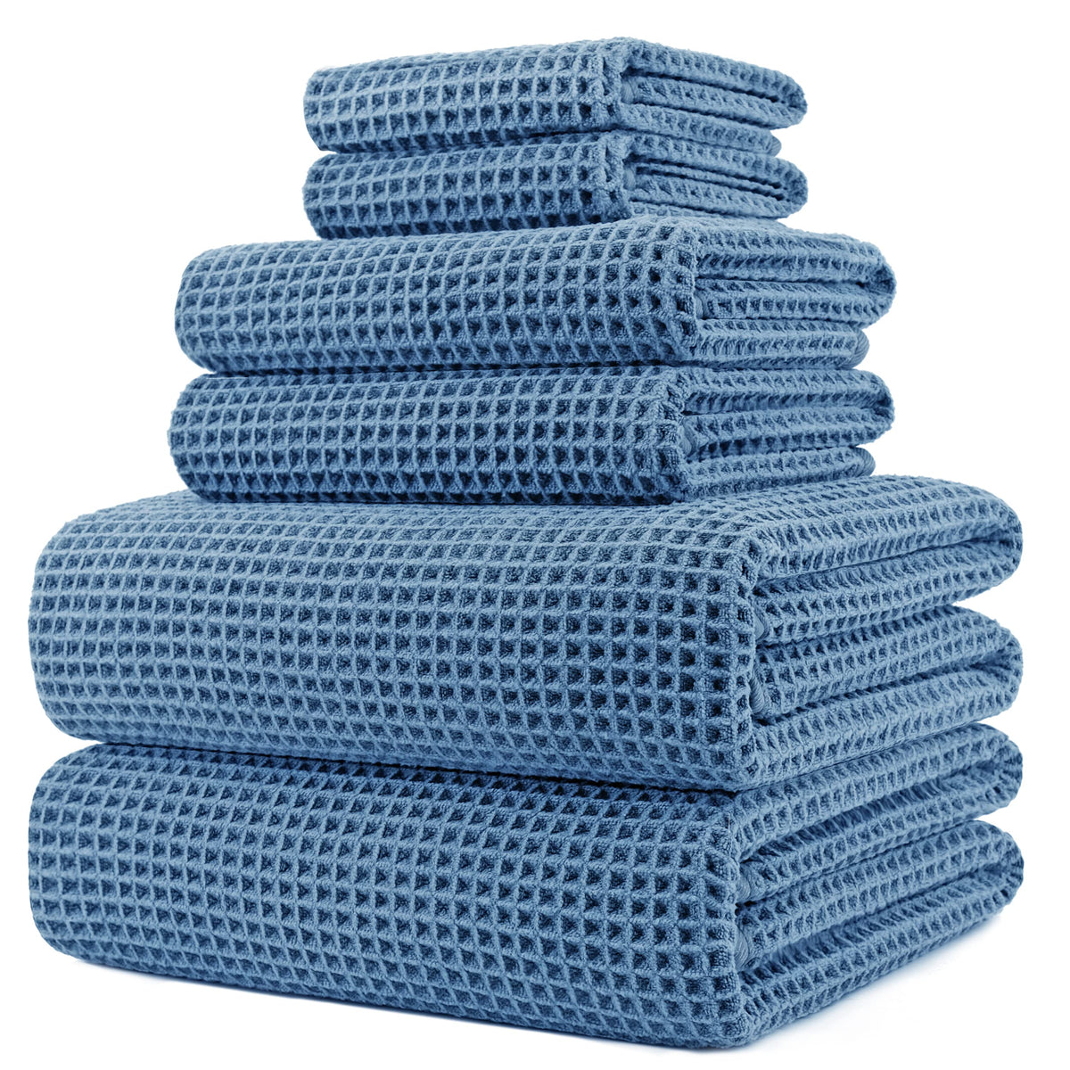 POLYTE 430 GSM Poly Blend Microfiber Quick Dry Waffle Bath Towel Set of 6
