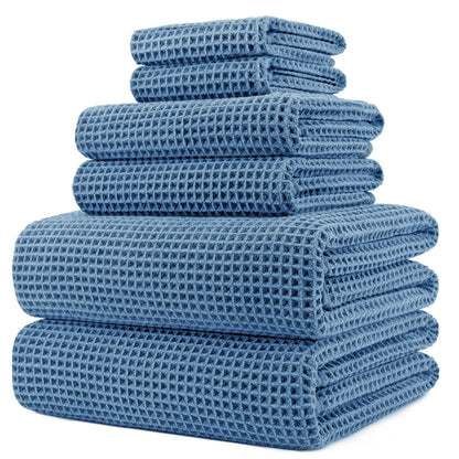 POLYTE 430 GSM Poly Blend Microfiber Quick Dry Waffle Bath Towel Set of 6