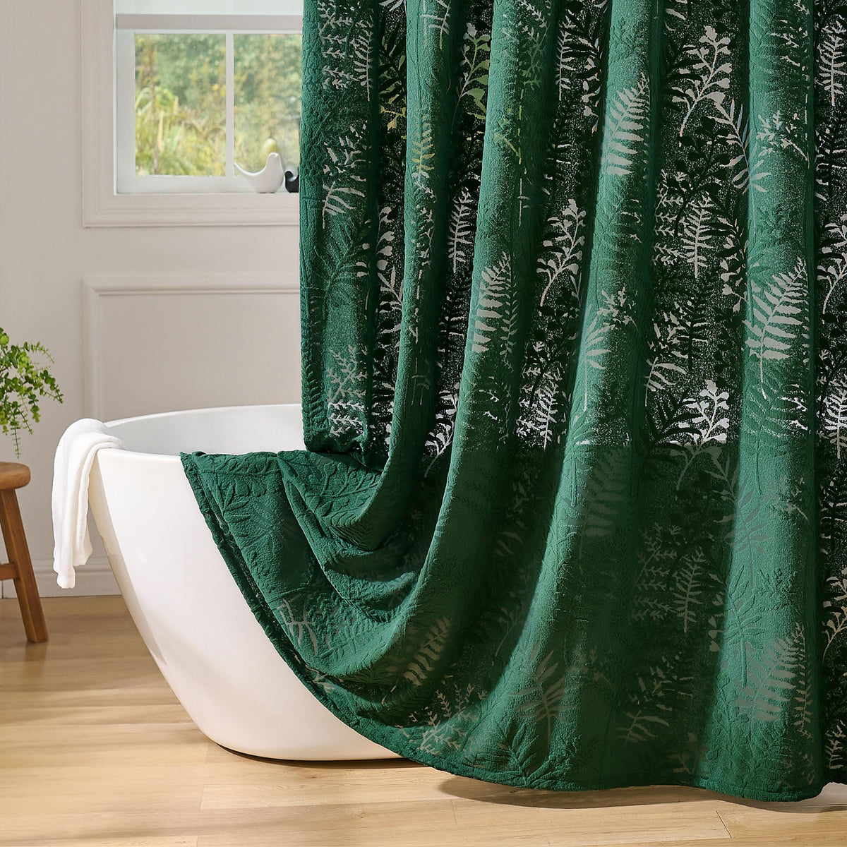 Olive Green Shower Curtain Lace Tropical Plant Textured Shower Curtain Sheer Farmhouse Fabric Shower Curtains for Bathroom 72 x 72
