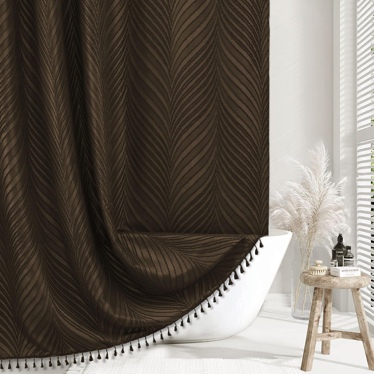 Siiluminisoy Dark Green Boho Shower Curtain Green Shower Curtain for Bathroom Fabric Tufted Chervon Textured Shower Curtains Elegant Cloth Shower Curtains Cute, 72" x72"