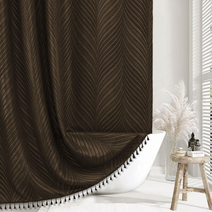 Siiluminisoy Dark Green Boho Shower Curtain Green Shower Curtain for Bathroom Fabric Tufted Chervon Textured Shower Curtains Elegant Cloth Shower Curtains Cute, 72" x72"