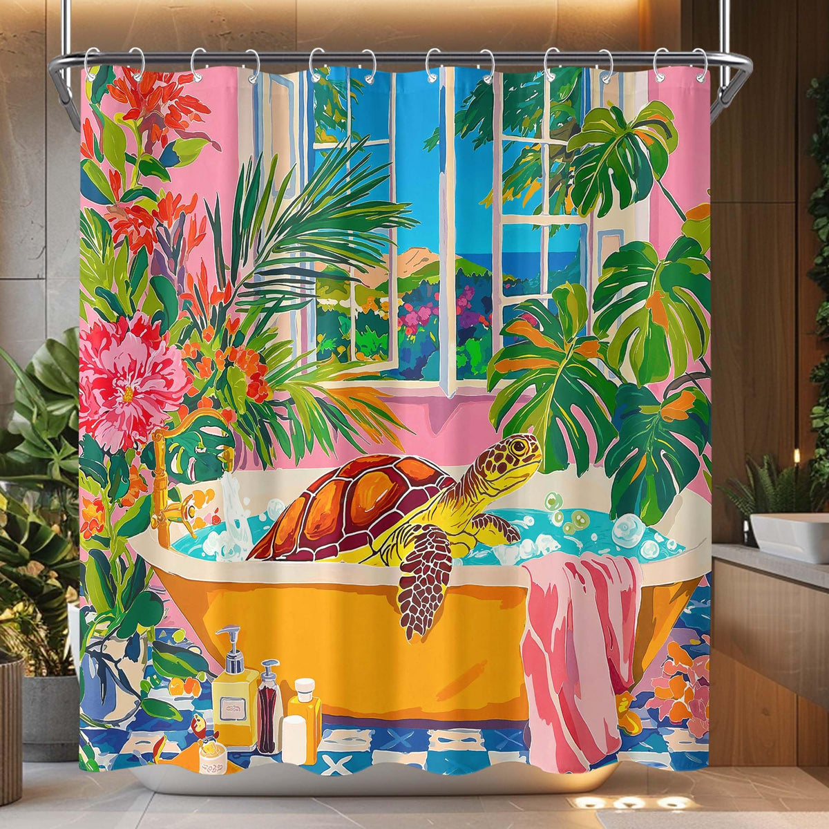 Accnicc Abstract Beach Shower Curtain Ocean Art Oil Painting Shower Curtains for Bathroom Teal Blue Coastal Seagull Waterproof Fabric Bath Curtain Decor 72 X 72 Inches