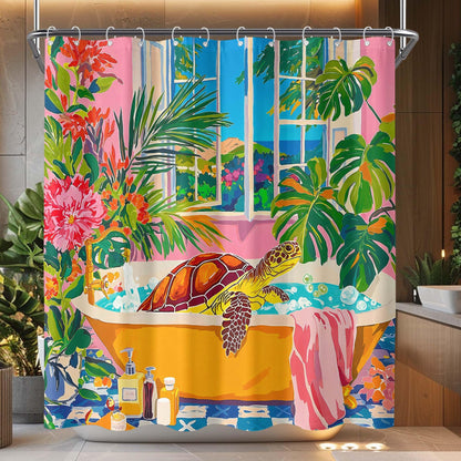 Accnicc Abstract Beach Shower Curtain Ocean Art Oil Painting Shower Curtains for Bathroom Teal Blue Coastal Seagull Waterproof Fabric Bath Curtain Decor 72 X 72 Inches