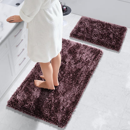 Yimobra Bathroom Rug Set 2 Piece, Luxury Shaggy Bath Mat Set with Non Slip Backing, Ultra Soft & Absorbent Mats for Bathroom Floor, Machine Washable, 31.5"x20"+24"x17", Dark Purple