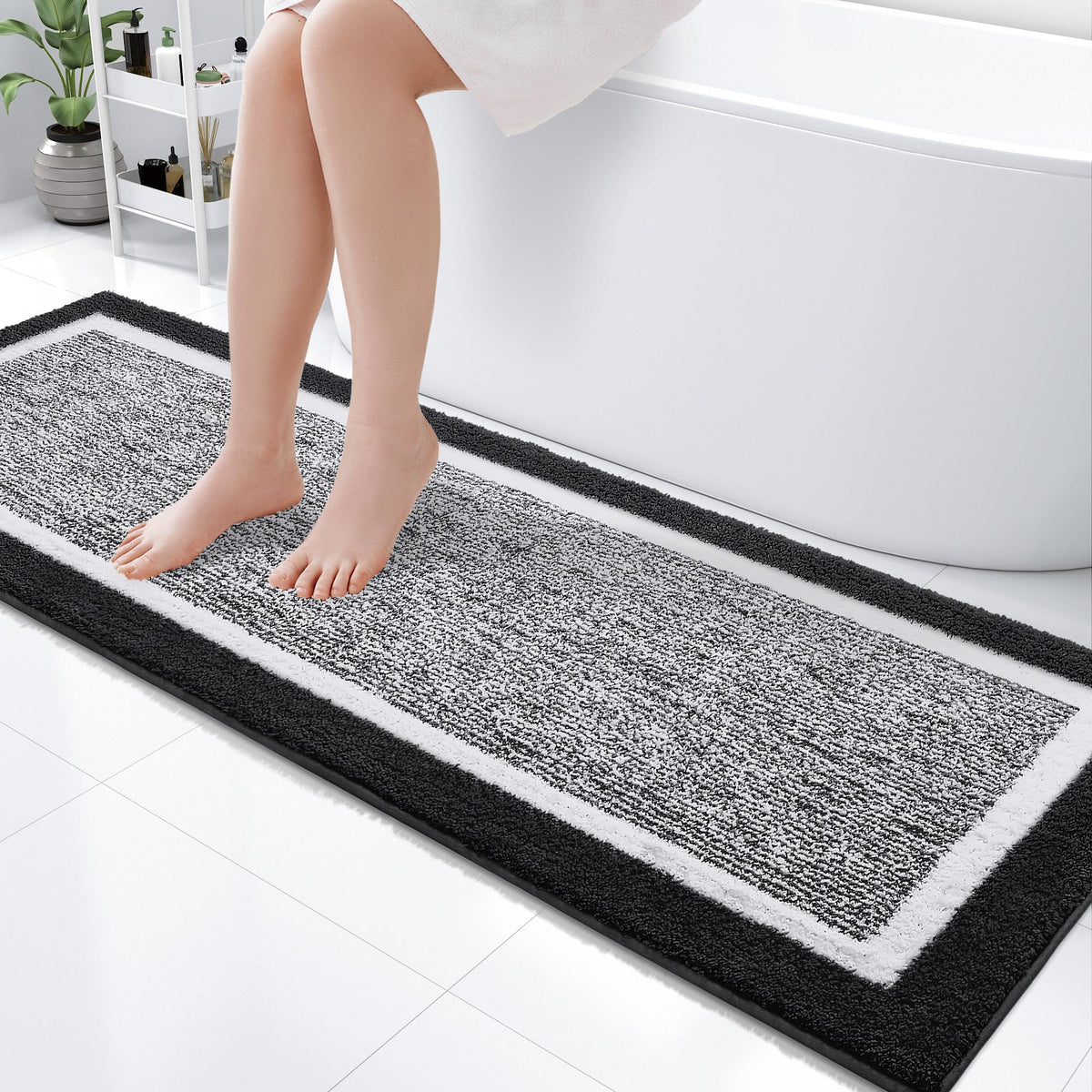 OLANLY Small Bathroom Rugs 24x16, Soft Absorbent Microfiber Bath Rugs, Grey