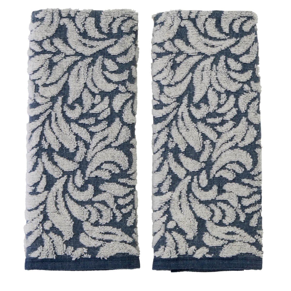 SKL Home Distressed Leaves Hand Towel Set-2pc, Turkish Cotton, Denim Blue