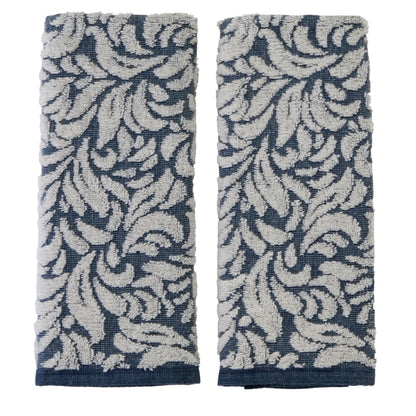 SKL Home Distressed Leaves Hand Towel Set-2pc, Turkish Cotton, Denim Blue