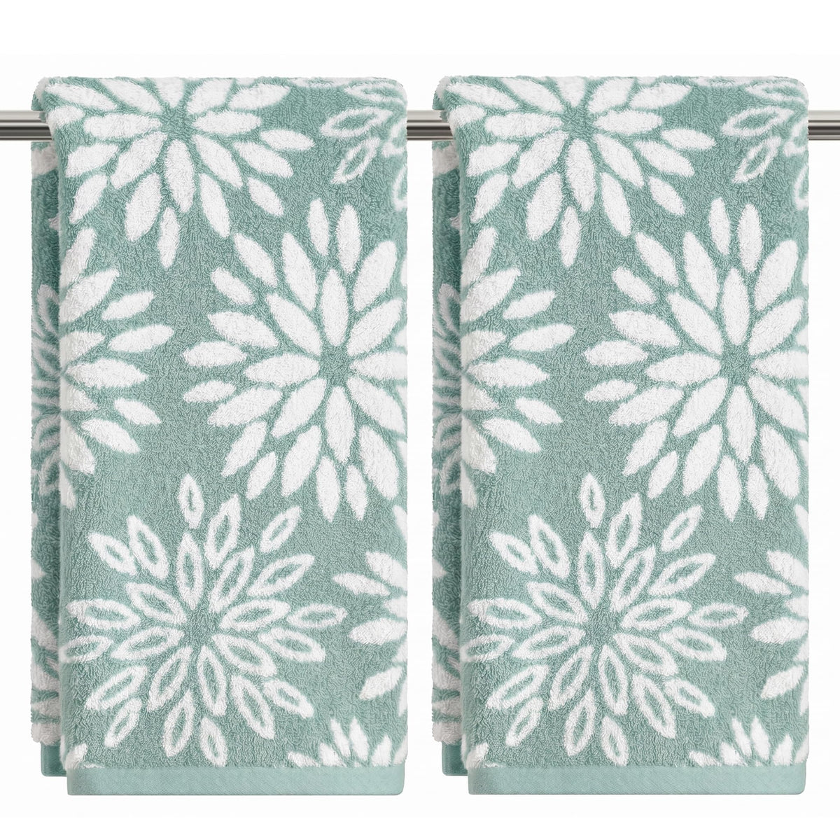 Artoid Mode 2 Pcs Beige Olive Green Dahlia Floral Jacquard Hand Towels for Bathroom, Cotton Soft Absorbent Bathroom Decor Towels, 13.7 x 29.5 Inch