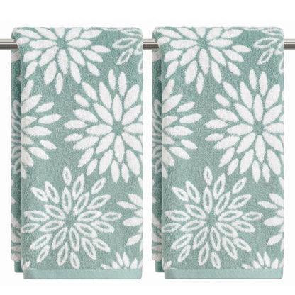 Artoid Mode 2 Pcs Beige Olive Green Dahlia Floral Jacquard Hand Towels for Bathroom, Cotton Soft Absorbent Bathroom Decor Towels, 13.7 x 29.5 Inch