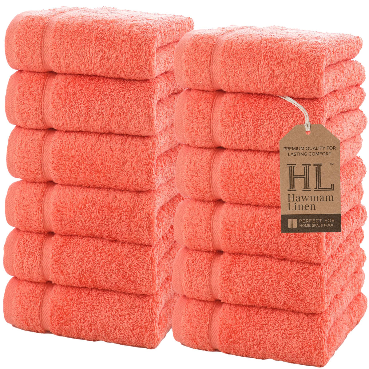 Hawmam Linen Cream 6 Piece Bath Towels Set for Bathroom Original Turkish Cotton Soft, Absorbent and Premium 2 Bath Towels, 2 Hand Towels, 2 Washcloths (Sea Salt)