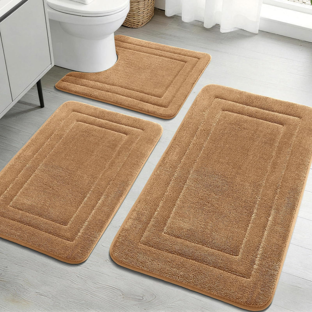YIHOUSE 2-Piece Towel-Like Memory Foam Bathroom Rug Set, Dark Grey