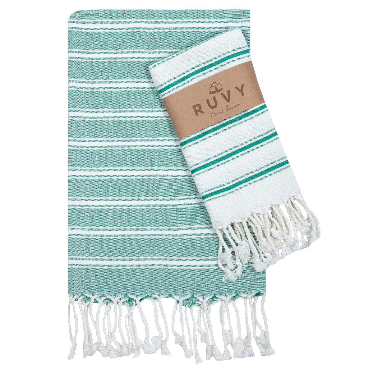 Ruvy Home Basics Turkish Hand Towels for Bathroom Set of 2 | 18"x40", Cotton | Decorative Towel for Bathroom, Kitchen, Dishcloth, Tea, Yoga, Face, Gym - Beige