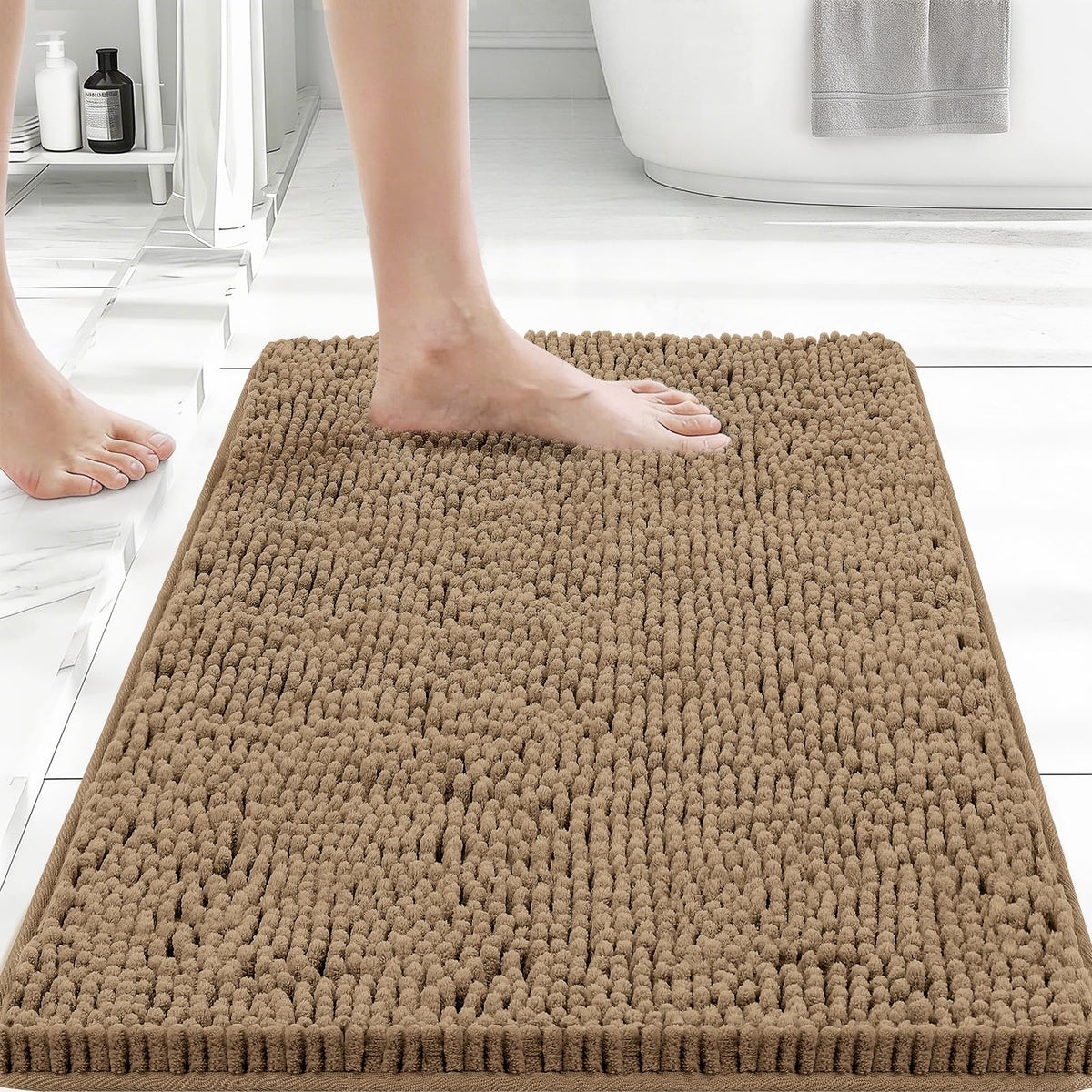 Bcoimo Bath Rug Mat,Sage Chenille High Absorbent Long Bathroom Runner Rugs