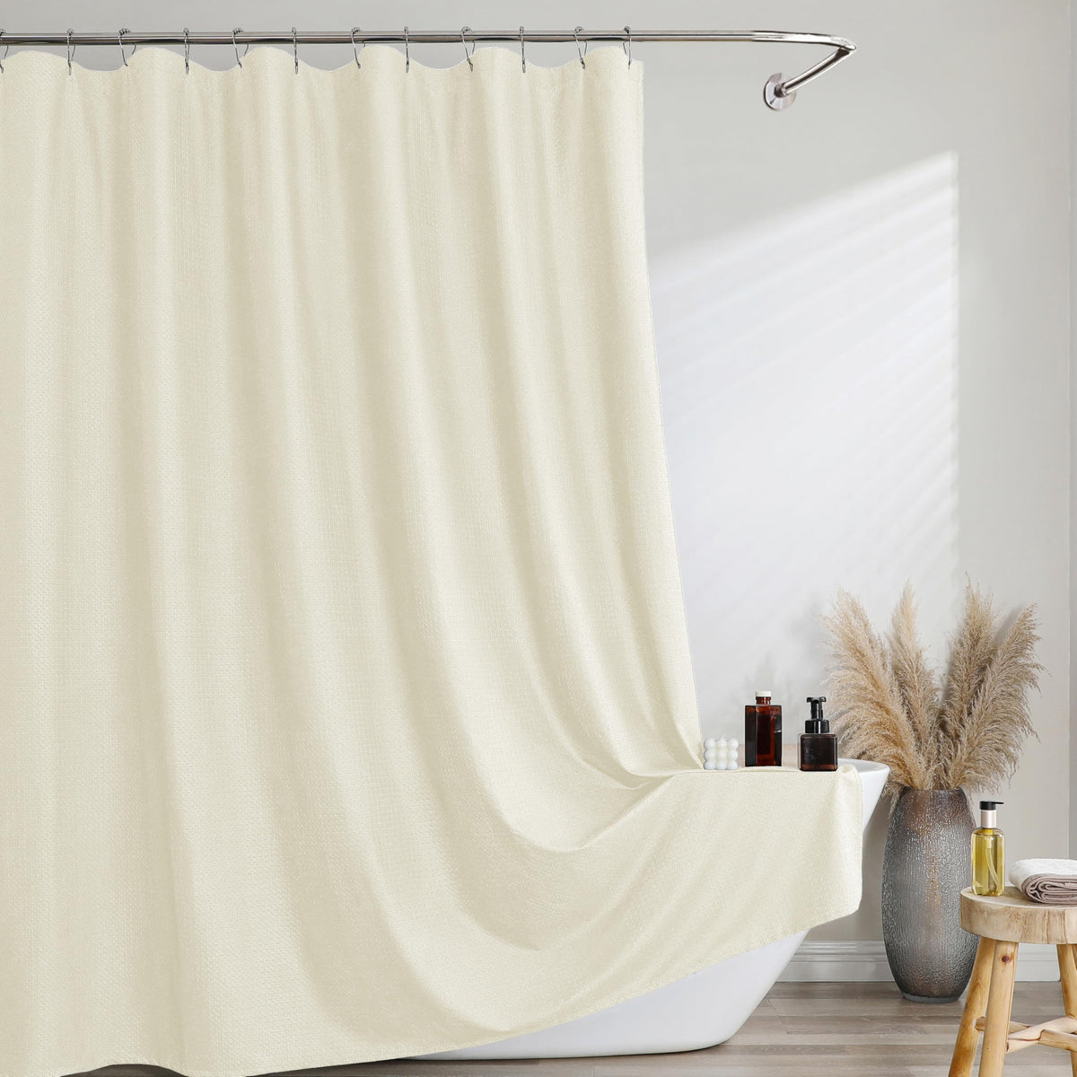 Pink Shower Curtain 72 Inch Length 1 Piece, Waffle Embossed Textured Soft Fabric Hotel Shower Curtain for Bathroom, Modern Polyester Water Repellent Machine Washable Bath Decor, 72Wx72L Inches