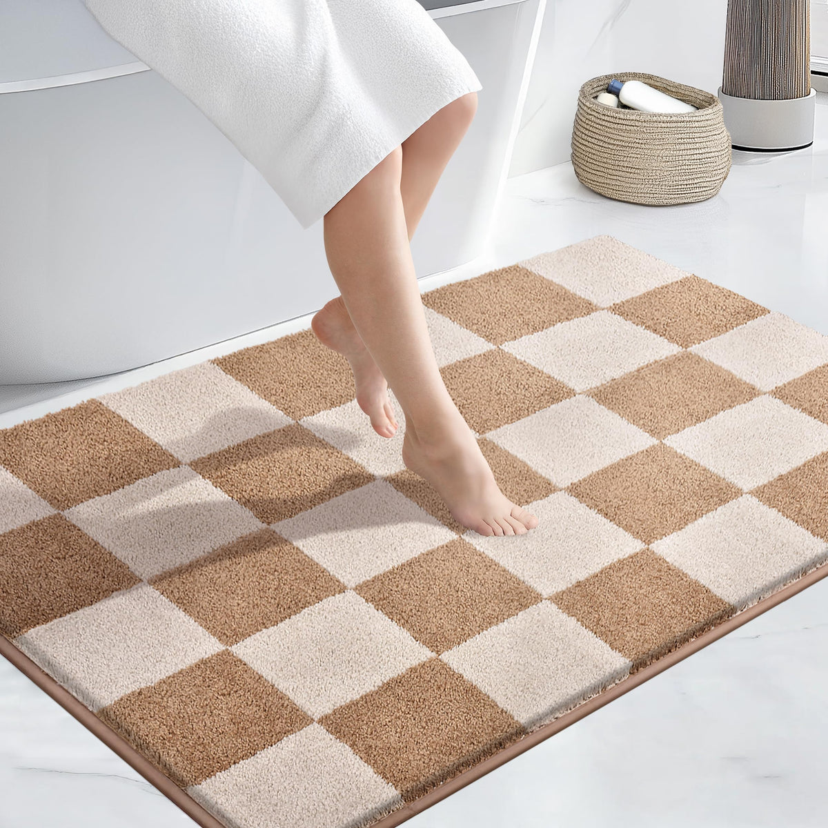 PURRUGS Bathroom Rug Non-Slip Machine Washable 24" x 36", Super Absorbent and Quick-Dry Bath Mat, Extra Soft and Plush Bath Rug for Shower, Bathtub and Sink, Grayish Brown & Coffee