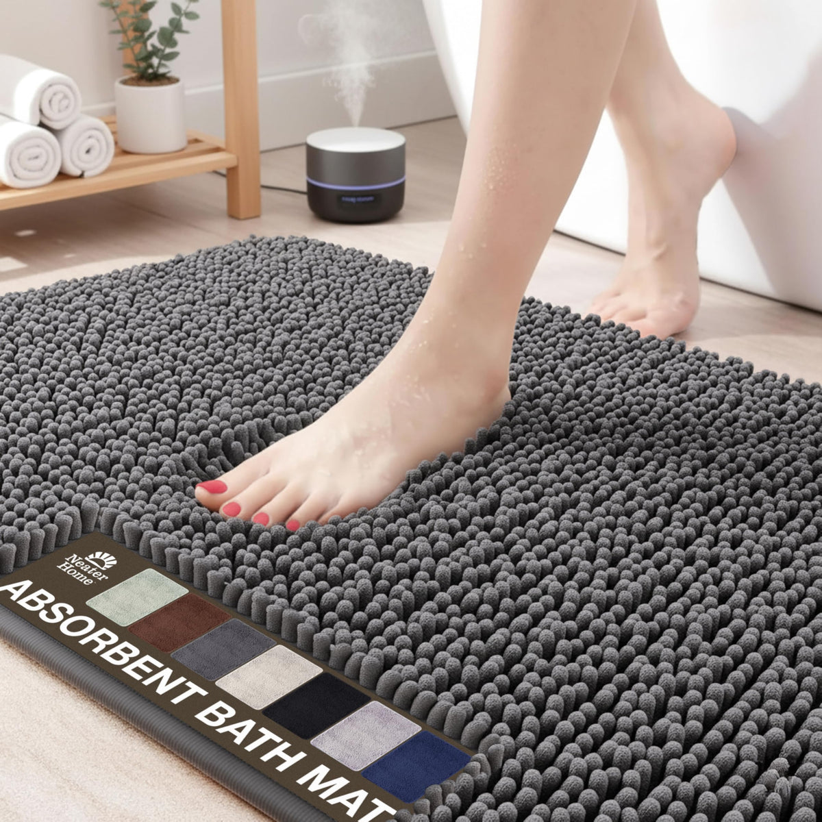 Neater Home Plush Bathroom Rugs 36x24 Thick Chenille Quick Dry Microfiber Absorbent Bath Mat, Soft Bath Rugs, Machine Washable Bathroom Floor Mat for Tub Shower Sink, Home Decor Accessories, Green