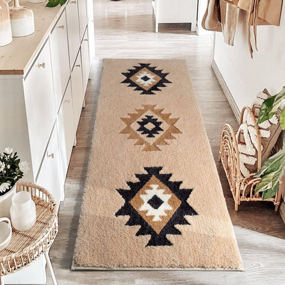 DEXDE Black Bathroom Rugs 20x32 Aztec Boho Long Western Plush Bath Mats