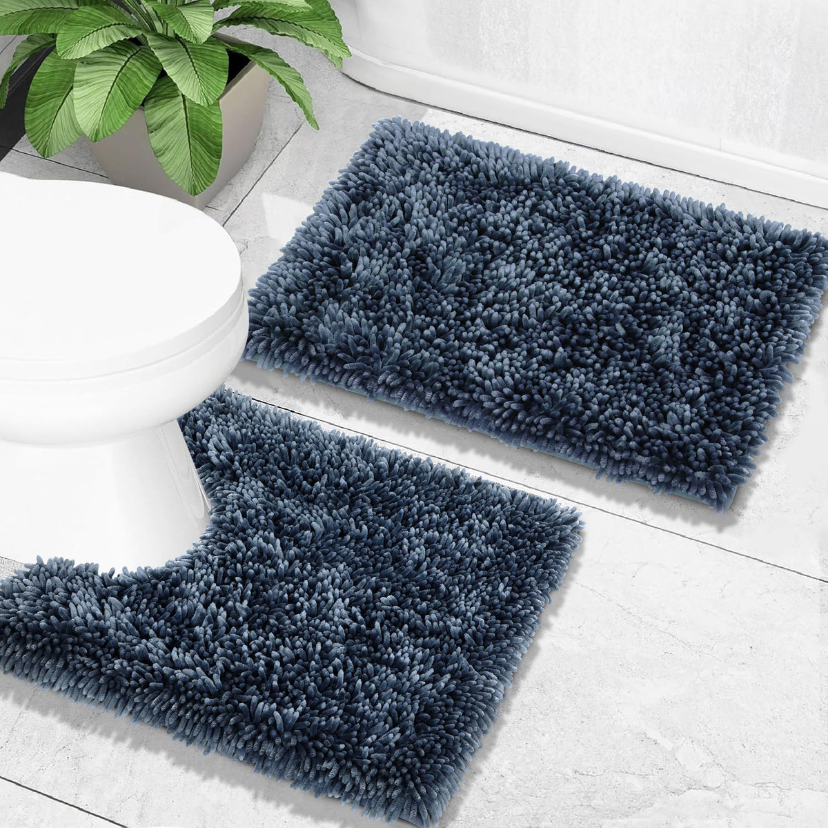 Yimobra Bathroom Rug Set 2 Piece, Luxury Shaggy Bath Mat Set with Non Slip Backing, Ultra Soft & Absorbent Mats for Bathroom Floor, Machine Washable, 31.5"x20"+24"x17", Dark Purple