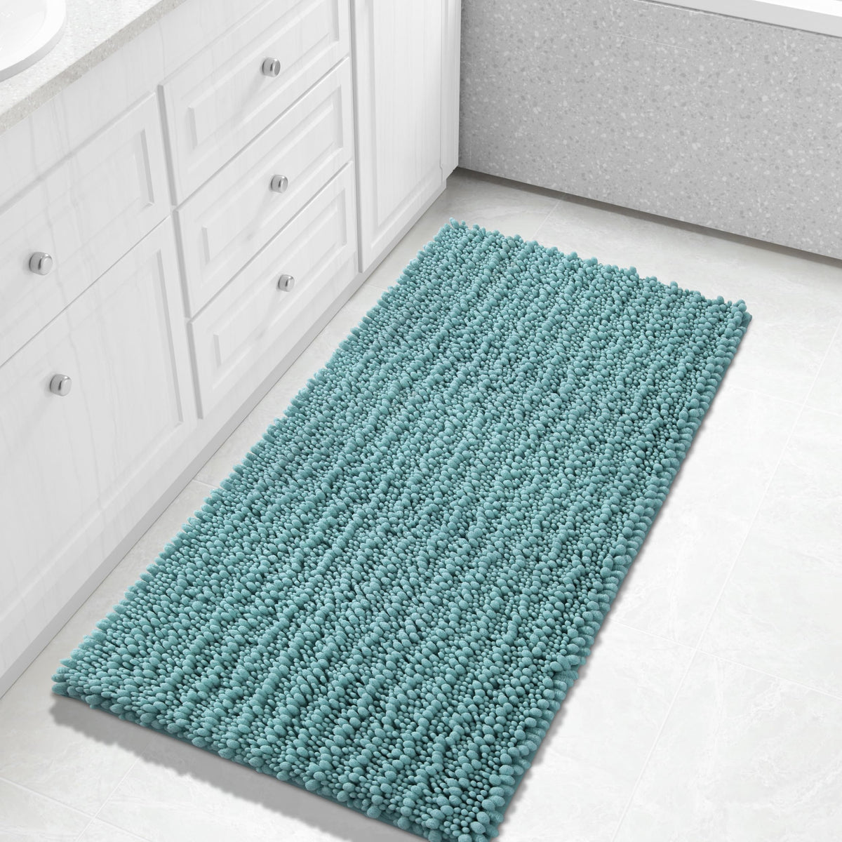 Yimobra Bathroom Rugs Non Slip Washable 32x20 Inch - Ultra Soft Absorbent Chenille Bath Mat, Quick Dry Shaggy Floor Carpet for Tub Shower, Gray Home Decor Accessories