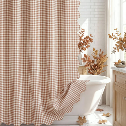 HunnmingRe Ruffle Hem Gingham Shower Curtain Sage Green