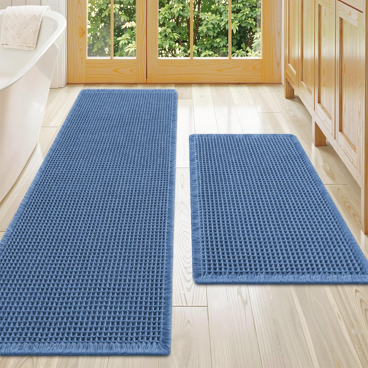 Smiry Waffle Bathroom Rugs Sets 2 Piece (30x20+24x16, Brown)