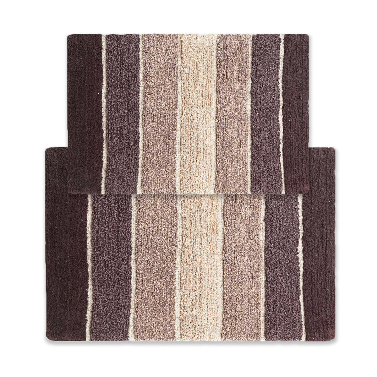Chardin home Cordural Stripes Bath Mat, Set of 2 Bath Rugs (17 Inches x24 Inches & 21 Inches x34 Inches) | Non Slip Bathroom Rug, Machine Washable, Plush, Highly Absorbent | Bluish Gray- Beige