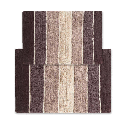Chardin home Cordural Stripes Bath Mat, Set of 2 Bath Rugs (17 Inches x24 Inches & 21 Inches x34 Inches) | Non Slip Bathroom Rug, Machine Washable, Plush, Highly Absorbent | Bluish Gray- Beige