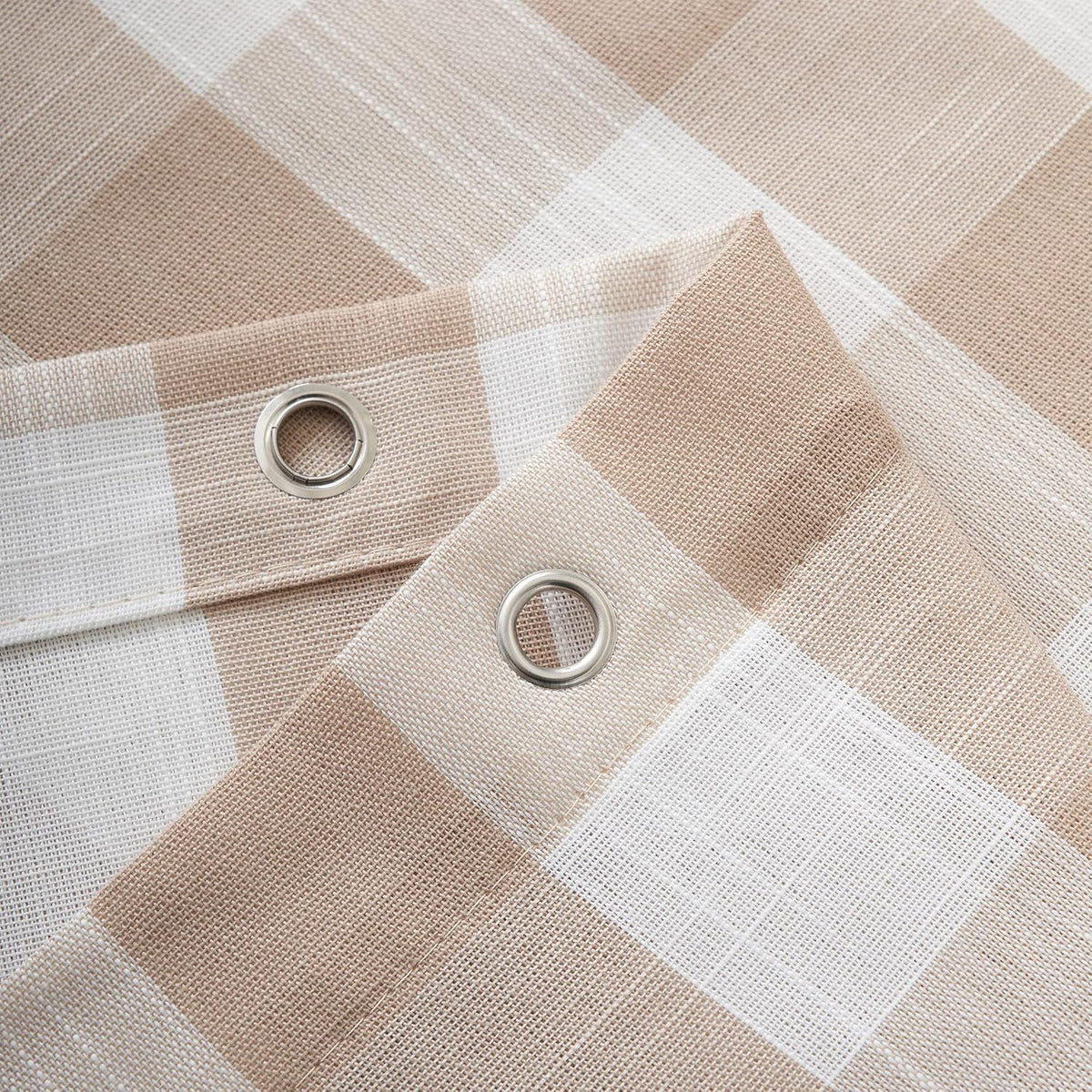Tan and White Buffalo Plaid Boho Shower Curtain for Bathroom 72” x 72”