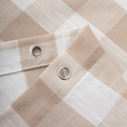 Tan and White Buffalo Plaid Boho Shower Curtain for Bathroom 72” x 72”