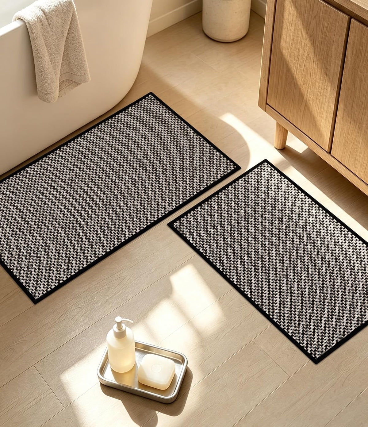YIHOUSE Black Bathroom Rugs Sets 2 Pieces,Thin Bath Mat Quick Dry