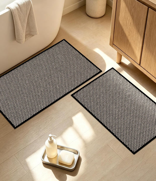 YIHOUSE Black Bathroom Rugs Sets 2 Pieces,Thin Bath Mat Quick Dry