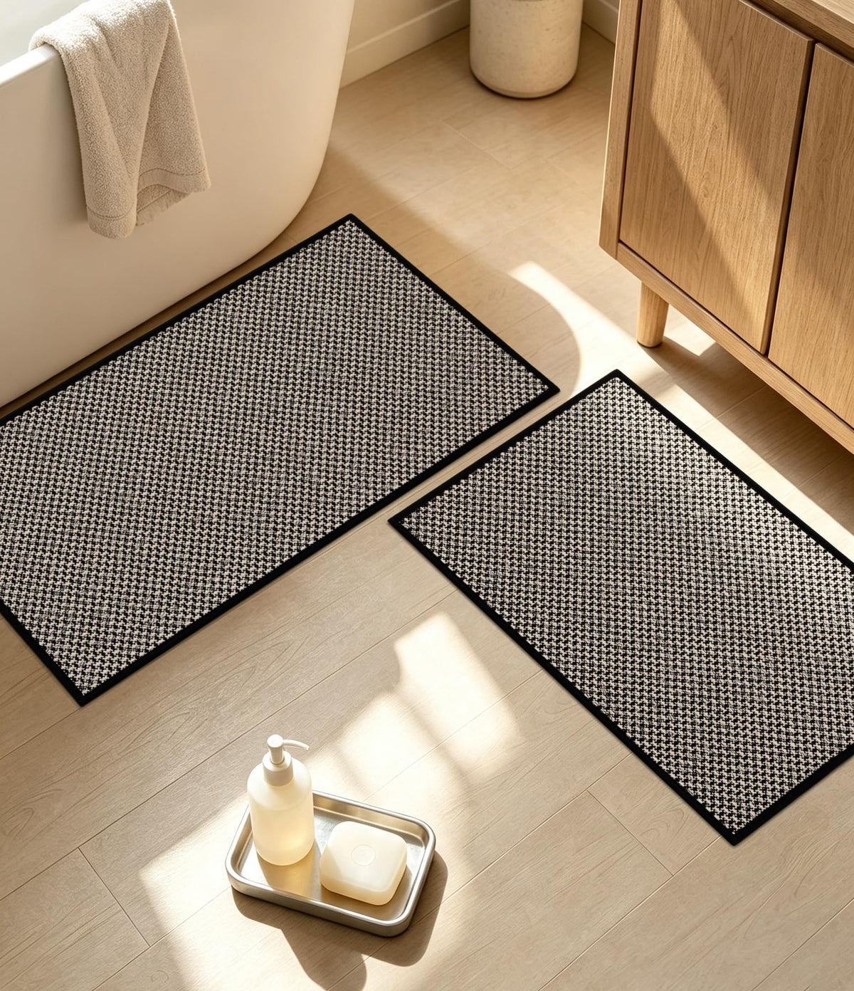 YIHOUSE Black Bathroom Rugs Sets 2 Pieces,Thin Bath Mat Quick Dry