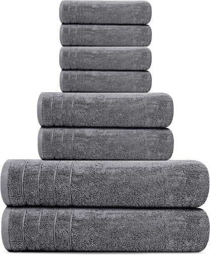 Tens Towels 8 Piece Towel Set, 2 XL Bath, 2 Hand, 4 Washcloth, Dark Grey