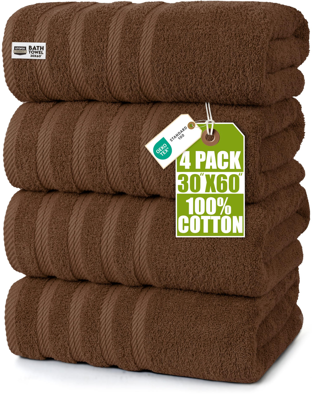 Utopia Towels 4 Pack XL Bath Towels, 30x60 in, Cotton, Grey