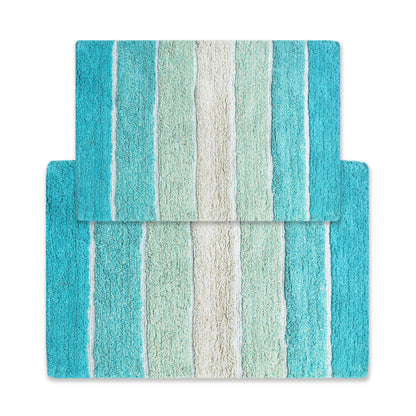 Chardin home Cordural Stripes Bath Mat, Set of 2 Bath Rugs (17 Inches x24 Inches & 21 Inches x34 Inches) | Non Slip Bathroom Rug, Machine Washable, Plush, Highly Absorbent | Bluish Gray- Beige