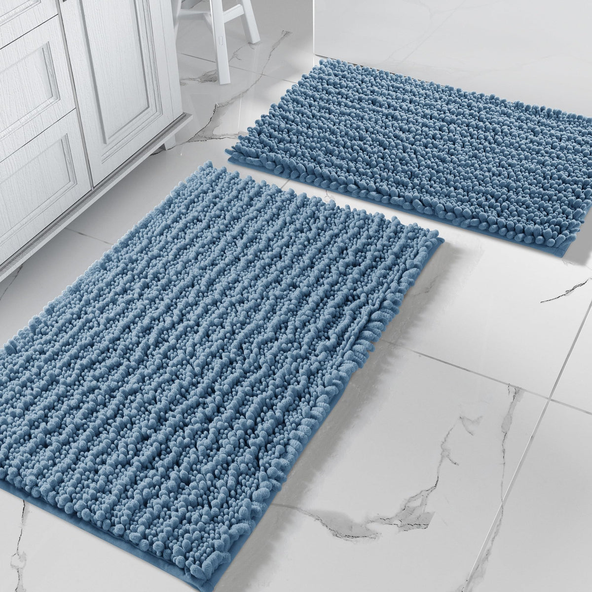 Yimobra Bathroom Rugs Sets 2 Piece - Quick Dry Extra Thick Luxury Chenille Bath Mat, Non Slip Super Absorbent for Tub Shower Sink, Machine Washable Shaggy Floor Mat, 32"x20"+24"x17" Inch, Pale Khaki