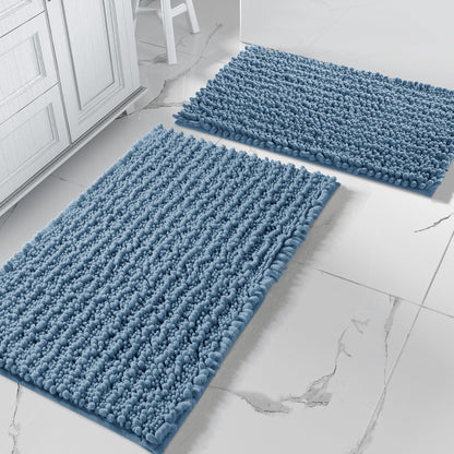 Yimobra Bathroom Rugs Sets 2 Piece - Quick Dry Extra Thick Luxury Chenille Bath Mat, Non Slip Super Absorbent for Tub Shower Sink, Machine Washable Shaggy Floor Mat, 32"x20"+24"x17" Inch, Pale Khaki