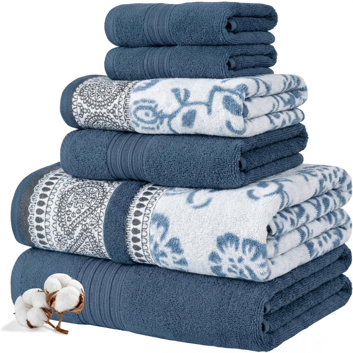 Modern Threads 6 Piece Bath Towel Set – Bathroom Set with 2 Bath Towels, 2 Hand Towels, and 2 Wash Cloths – 100% Cotton, Super Absorbent & Extra Soft – Reversible Classic Diamond (Gray)