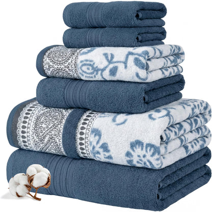 Modern Threads 6 Piece Bath Towel Set – Bathroom Set with 2 Bath Towels, 2 Hand Towels, and 2 Wash Cloths – 100% Cotton, Super Absorbent & Extra Soft – Reversible Classic Diamond (Gray)