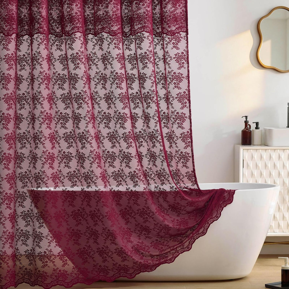 TUDECO Black Lace Shower Curtain with Valance, Gothic Style, 72 x 72 Inch