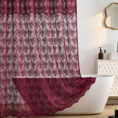 TUDECO Black Lace Shower Curtain with Valance, Gothic Style, 72 x 72 Inch