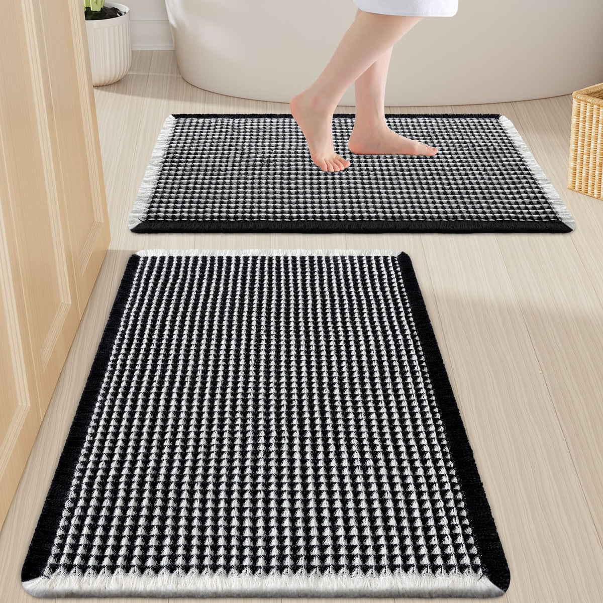Smiry Waffle Bathroom Rugs Sets 2 Piece (30x20+24x16, Brown)