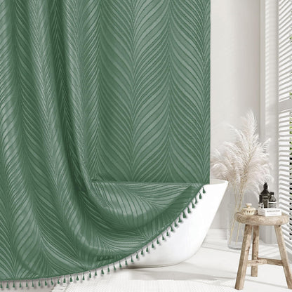 Siiluminisoy Dark Green Boho Shower Curtain Green Shower Curtain for Bathroom Fabric Tufted Chervon Textured Shower Curtains Elegant Cloth Shower Curtains Cute, 72" x72"