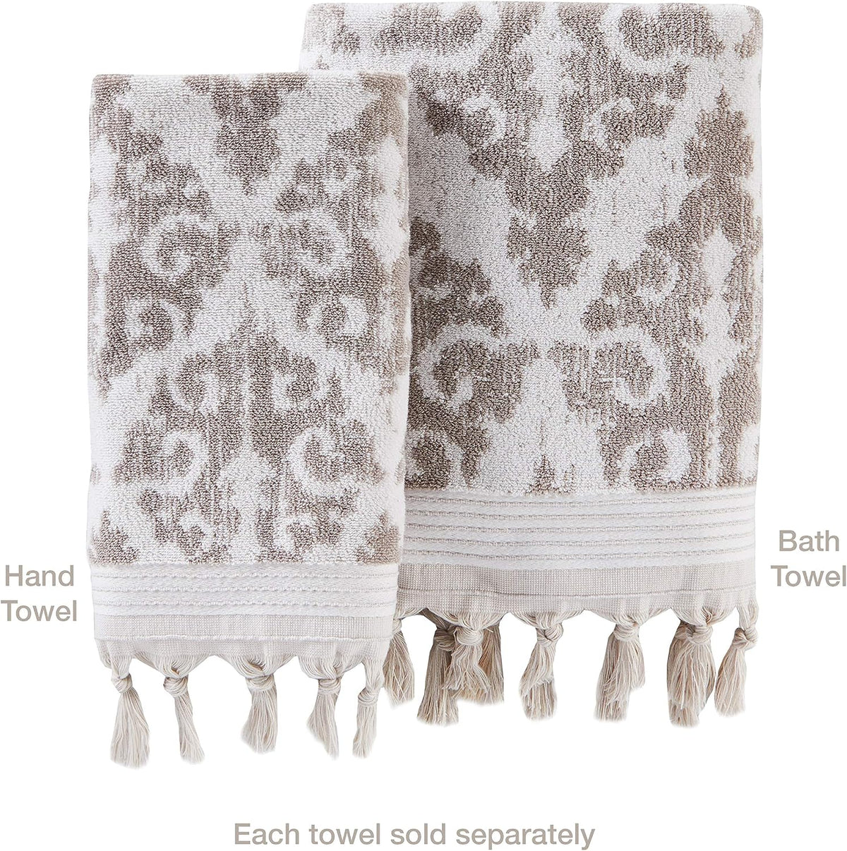 SKL Home Mirage Fringe Hand Towel Set-2pc, 100% Turkish Cotton, Taupe