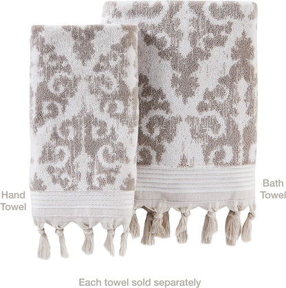 SKL Home Mirage Fringe Hand Towel Set-2pc, 100% Turkish Cotton, Taupe