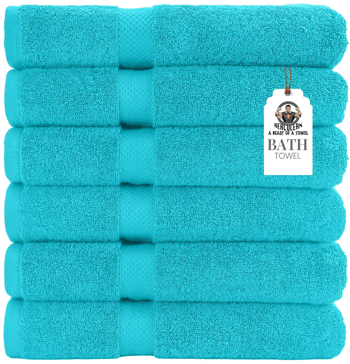 HERCULEAN Premium Bath Towels 24 x 48 Pack of 6 | Quick Dry and Highly Absorbent | 100% Cotton Terry Towels for Bathroom - Perfect for Shower - Pool and Spa - Luxury Soft Towels - Charcoal Grey