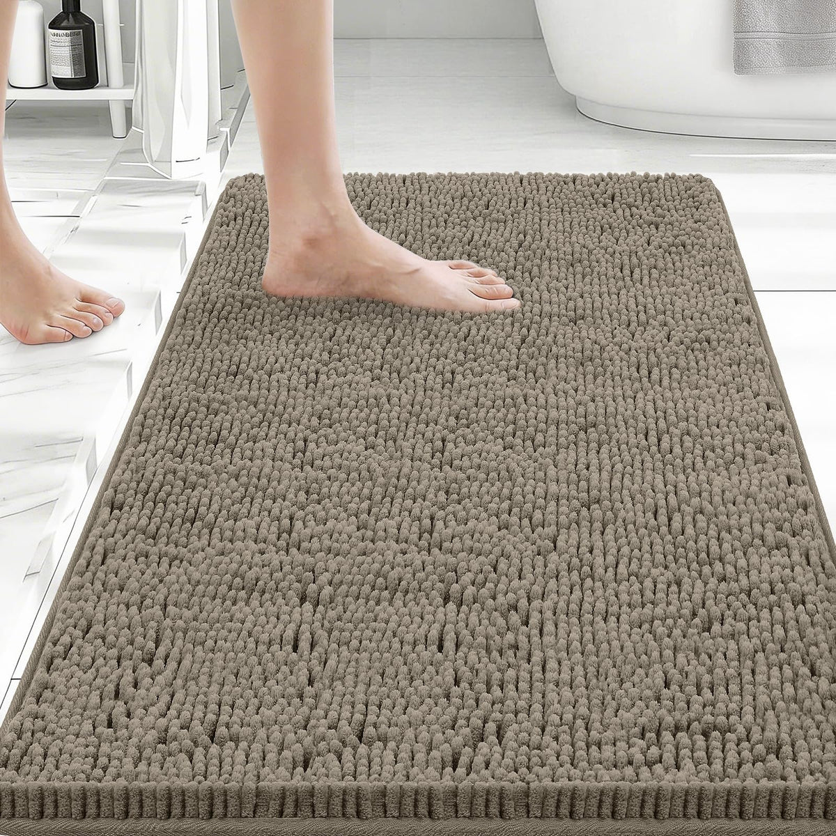 Bcoimo Bath Rug Mat,Sage Chenille High Absorbent Long Bathroom Runner Rugs