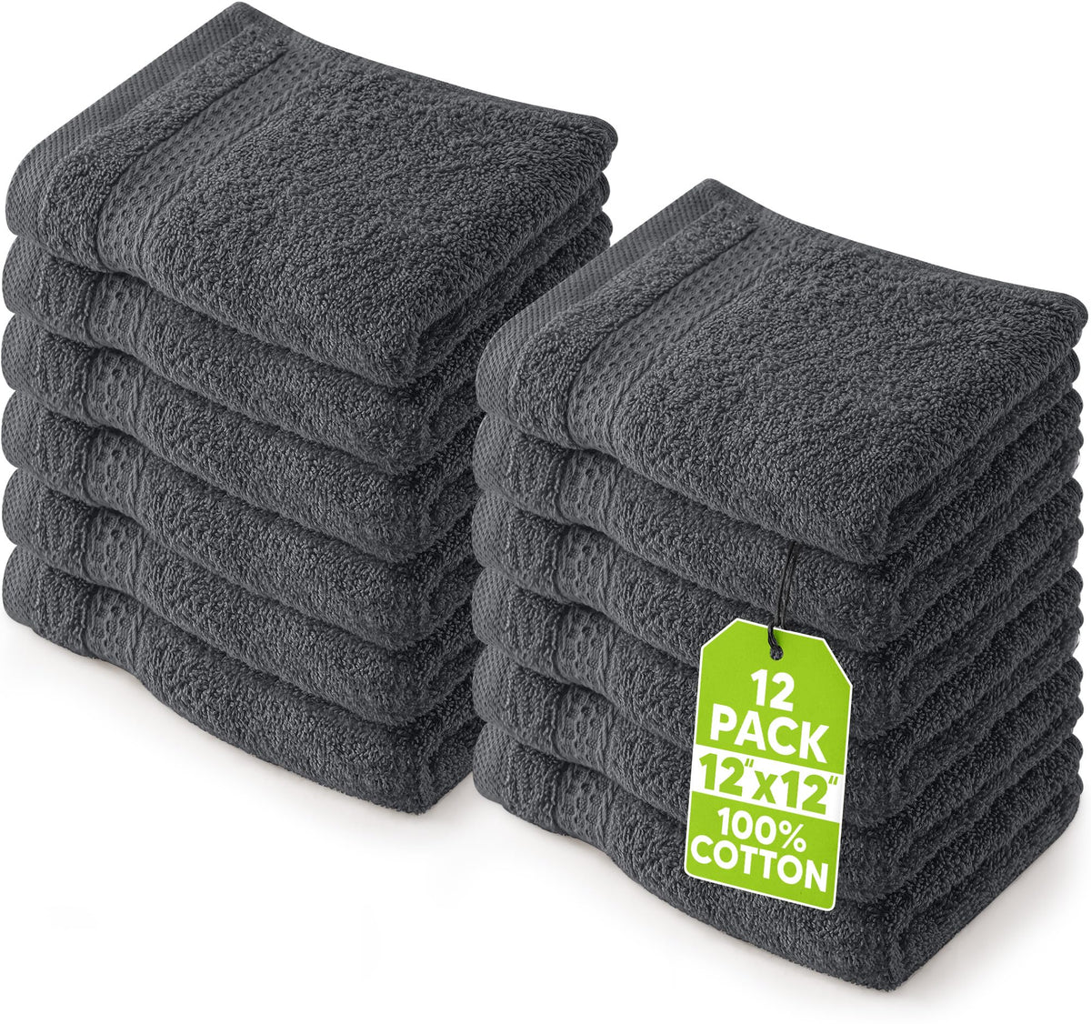 Utopia Towels 12 Pack Premium Wash Cloths Set, 12 by 12 Inches, 100% Cotton Ring Spun, Highly Absorbent and Soft Feel Essential Washcloths for Bathroom, Spa, Gym, and Face, Grey