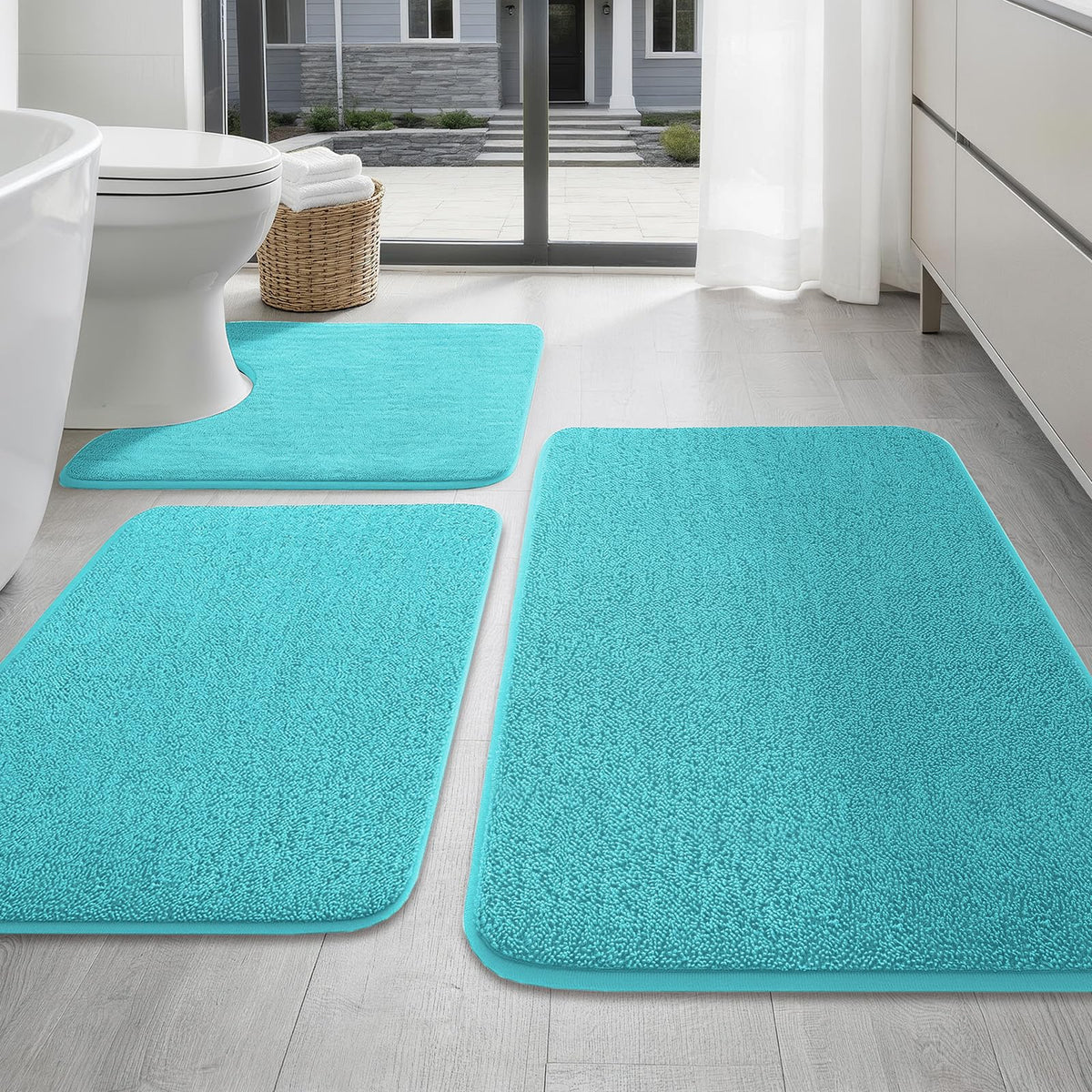 YIHOUSE 2-Piece Towel-Like Memory Foam Bathroom Rug Set, Dark Grey