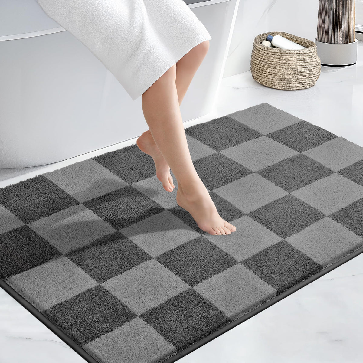 PURRUGS Bathroom Rug Non-Slip Machine Washable 24" x 36", Super Absorbent and Quick-Dry Bath Mat, Extra Soft and Plush Bath Rug for Shower, Bathtub and Sink, Grayish Brown & Coffee